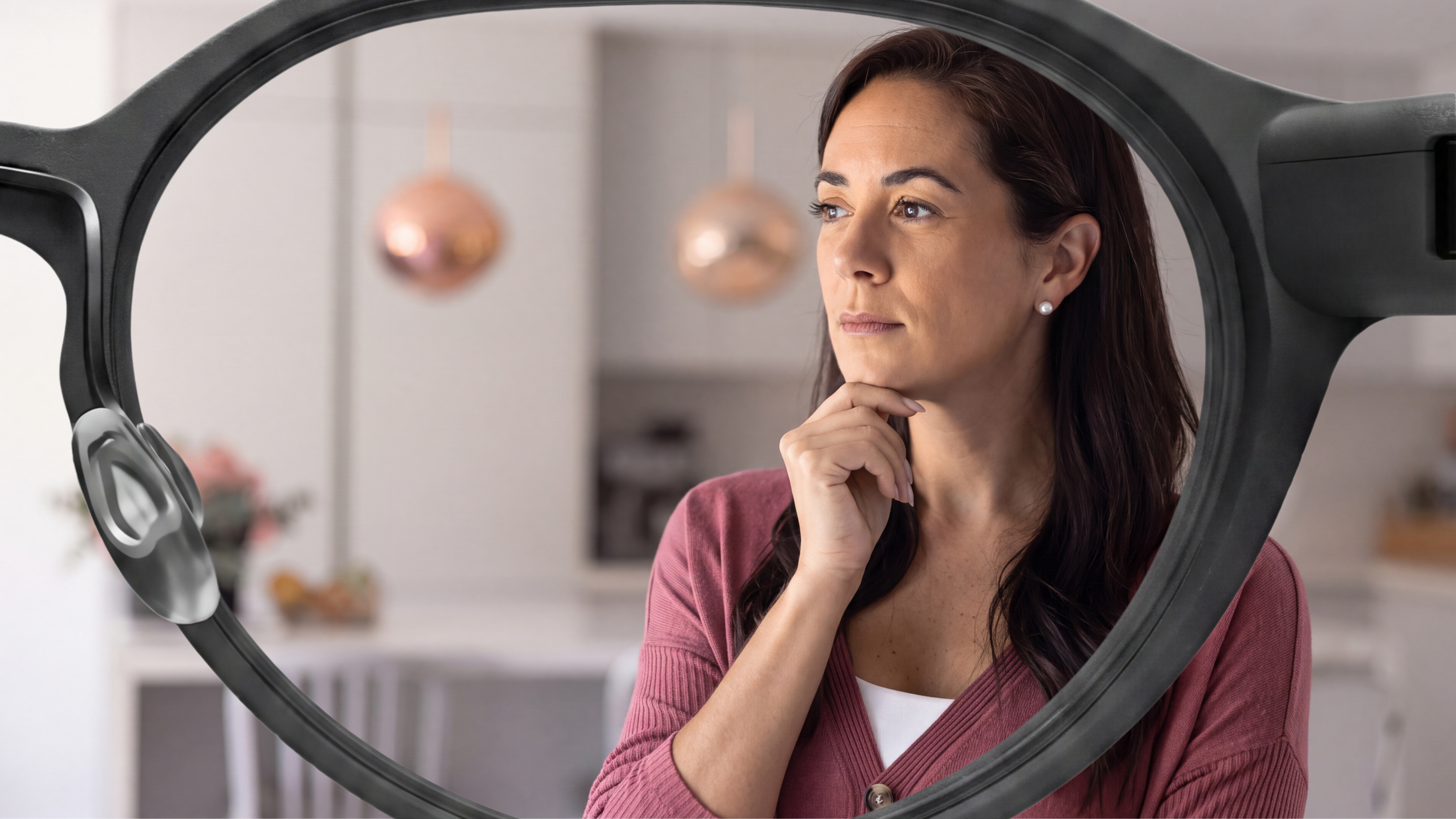 Sales representative wearing RepSight smart glasses during a customer conversation